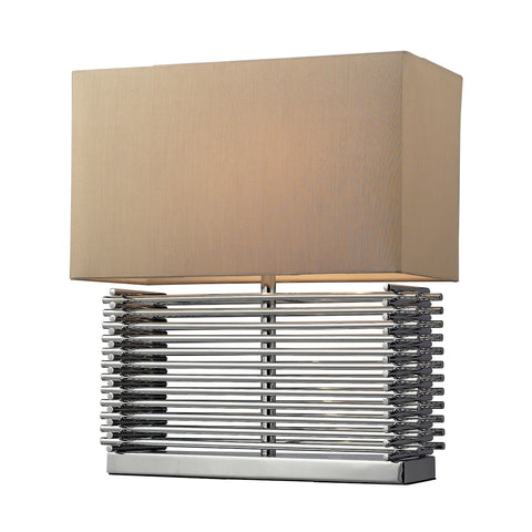 Andros Slatted Table Lamp In Chrome With Light Beige Shade
