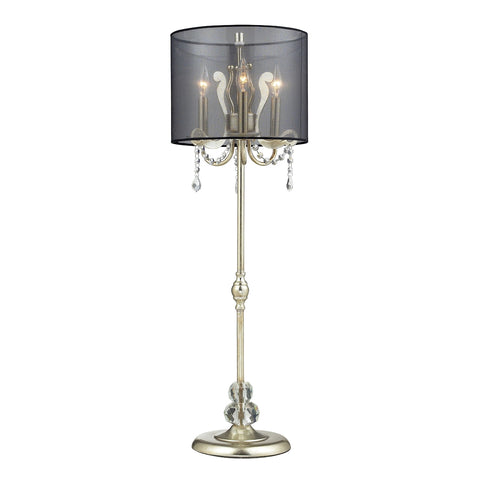 Andover Tall Buffet Lamp In Siver Leaf With Black Organza Shade