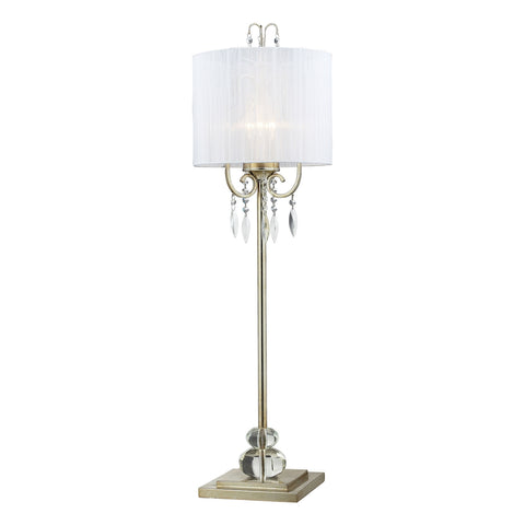 Albion Tall Buffet Lamp In Siver Leaf With Pure White Ribbon Wrapped Shade
