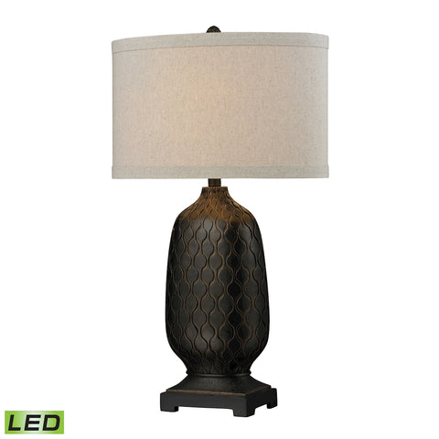 Bronze Oval LED Table Lamp with Hand Carved Accents
