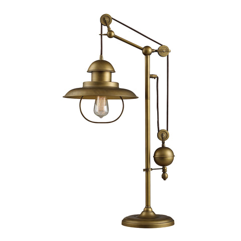 Farmhouse Table Lamp In Antique Brass With Matching Metal Shade