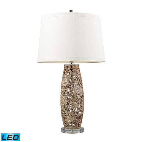 Maria Ceramic LED Table Lamp In Golden Pearl With Cream Shade