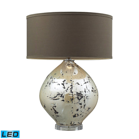 Limerick Ceramic LED Table Lamp In Turrit Gloss Beige With Brown Linen Shade