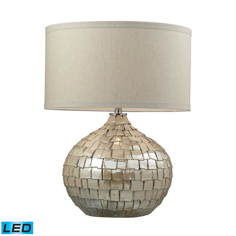 Canaan Ceramic LED Table Lamp In Cream Pearl With Light Beige Linen Shade