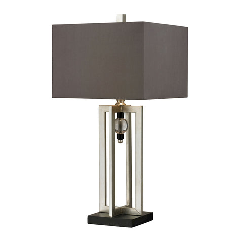 Silver Leaf Table Lamp With Crystal Accents And Grey Shade
