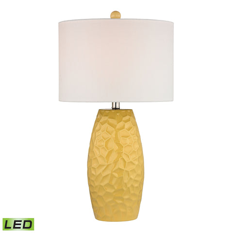 Sunshine Yellow Ceramic LED Table Lamp With White Linen Shade