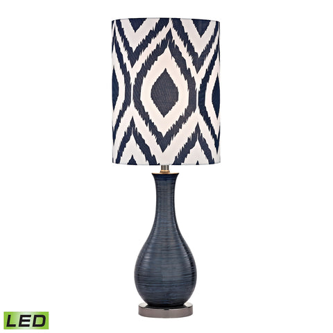 Navy Blue Textured Ceramic LED Accent Lamp With Printed Shade