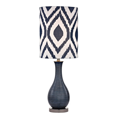 Navy Blue Textured Ceramic Accent Lamp With Printed Shade