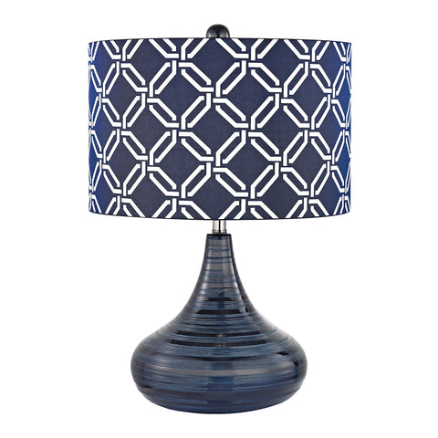 Peebles Ceramic Table Lamp In Navy Blue With Printed Shade