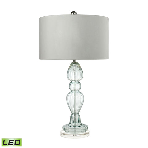Ribbed Glass LED Table Lamp in Light Blue