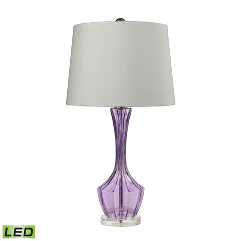Translucent LED Table Lamp In Purple Glass With Pure White Shade