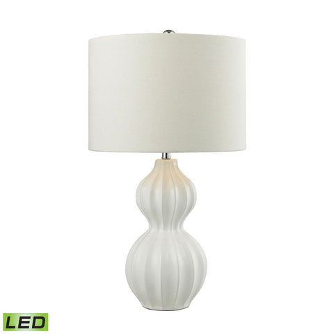 Ribbed Gourd LED Table Lamp in Gloss White Ceramic