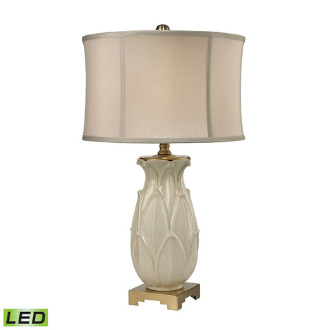 Ceramic Leaf LED Table Lamp in Cream Crackle And Antique Brass