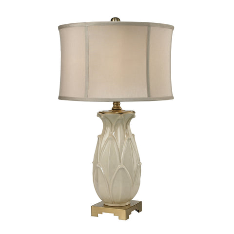 Ceramic Leaf Table Lamp in Cream Crackle And Antique Brass