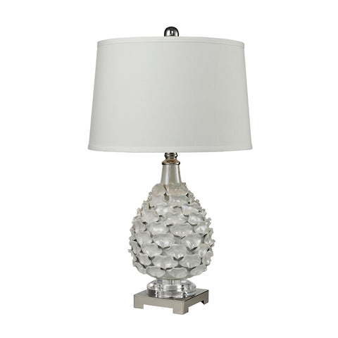 Hand Formed Ceramic Table Lamp In White Pearlescent Glaze