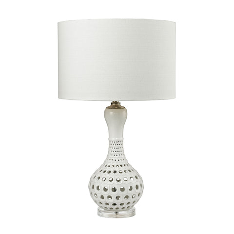 Open Work Table Lamp in Gloss White Ceramic
