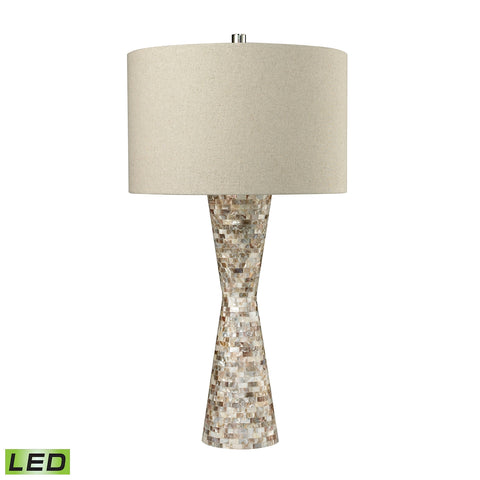 Mother of Pearl Waisted LED Table Lamp With Sand Linen Shade