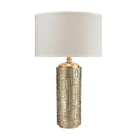 Trump Home Geometric Pattern Drum Table Lamp In Silver Leaf