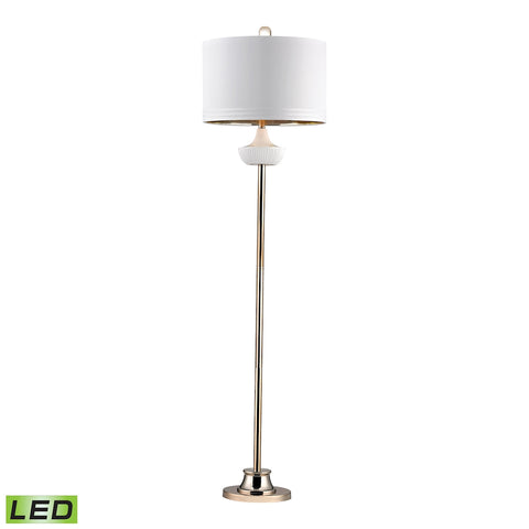 White Ribbed 1 Light LED Floor Lamp In Gloss White And Gold