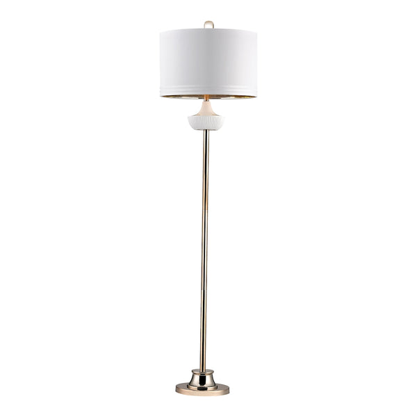 White Ribbed 1 Light Floor Lamp In Gloss White And Gold