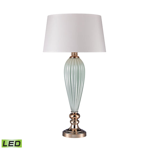 Mint Ribbed LED Lamp With Gold Accents