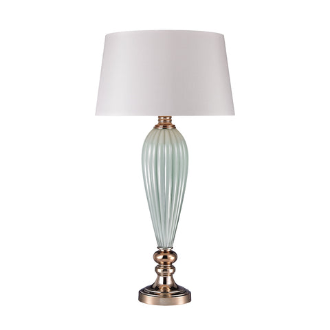 Mint Ribbed Lamp With Gold Accents