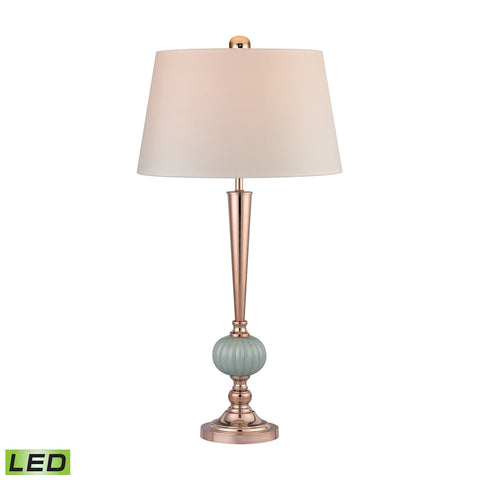 Mint Ribbed LED Buffet Lamp With Gold Accents