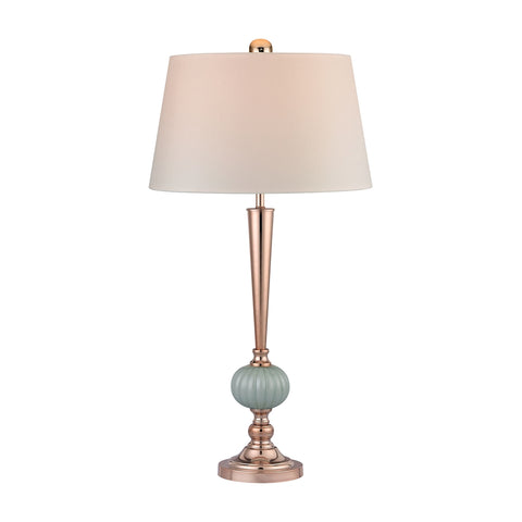 Mint Ribbed Buffet Lamp With Gold Accents