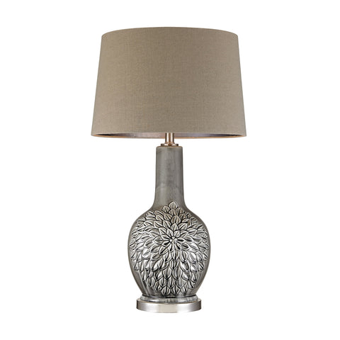 Grey Glazed Floral Ceramic Lamp