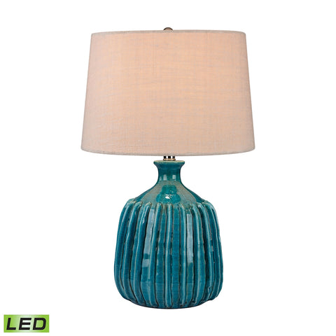 Ribbed Blues Ceramic LED Table Lamp