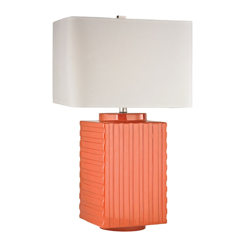 Ribbed Ceramic Table Lamp in Orange