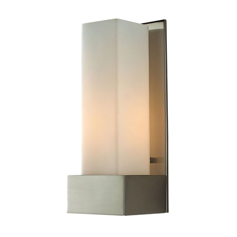 Solo Tall 1 Light Sconce In Satin Nickel With White Opal Glass