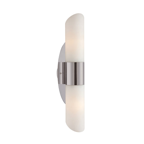 Ango 2 Light Sconce In Satin Nickel With Chamfer-Cut White Opal Glass