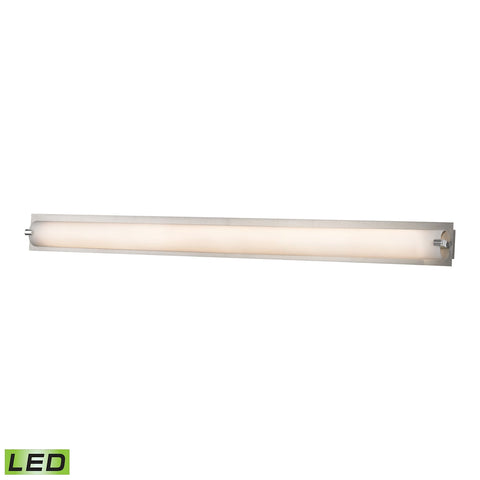Piper LED Large Vanity In Matte Satin Nickel And White Opal
